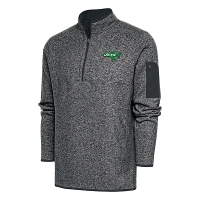 Veste à enfiler quart de zip Antigua Heather Charcoal New York Jets Throwback Fortune pour homme