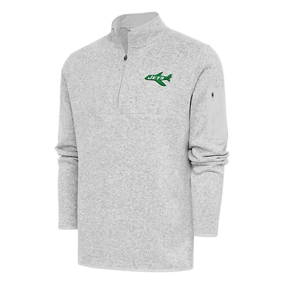 Veste à enfiler quart de zip Antigua Heather Grey New York Jets Throwback Fortune pour homme