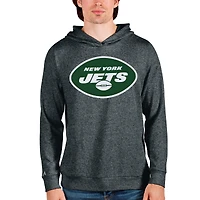 Men's Antigua Heathered Charcoal New York Jets Team Absolute Pullover Hoodie