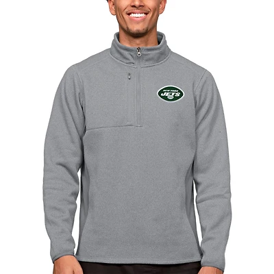 Pull-over gris chiné Antigua pour homme, style Course, avec fermeture éclair quart de tour, des Jets New York