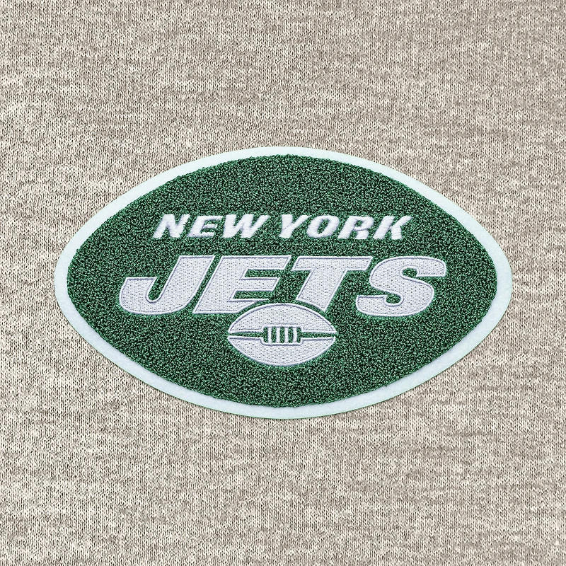 Men's Antigua Oatmeal New York Jets Action Chenille Pullover Hoodie