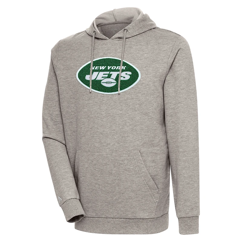 Sweat à capuche en chenille Action Antigua Oatmeal New York Jets pour homme