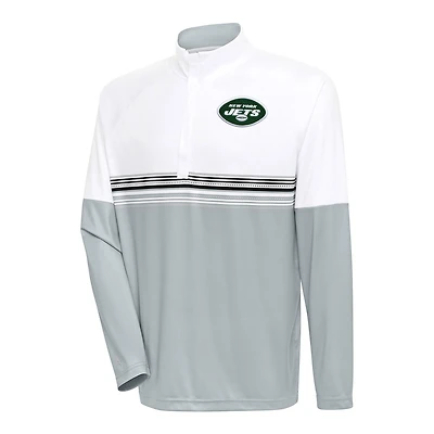 Men's Antigua White/Black New York Jets Bender Quarter-Zip Pullover Top