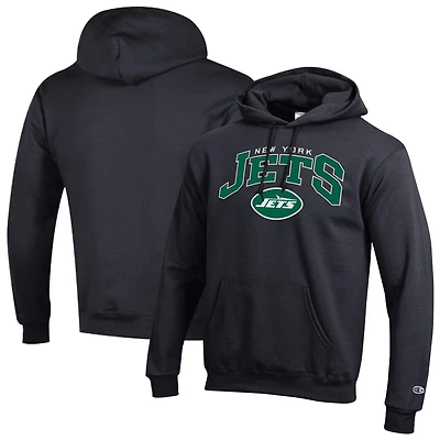 Men's Champion Black New York Jets Powerblend Arch over Logo Hoodie