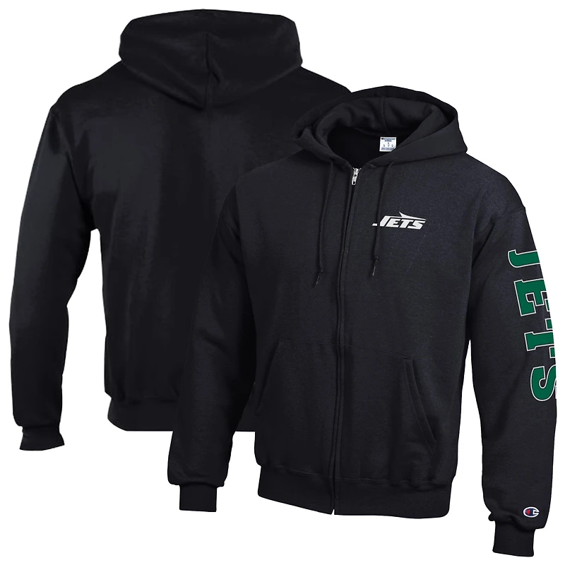 Men's Champion Black New York Jets Powerblend Fleece Full-Zip Hoodie