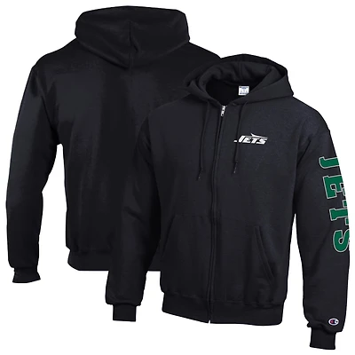 Men's Champion  Black New York Jets Powerblend Fleece Full-Zip Hoodie