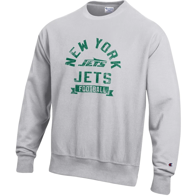 Men's Champion  Heather Gray New York Jets Reverse Weave Fleece Pullover Sweatshirt