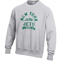 Men's Champion  Heather Gray New York Jets Reverse Weave Fleece Pullover Sweatshirt
