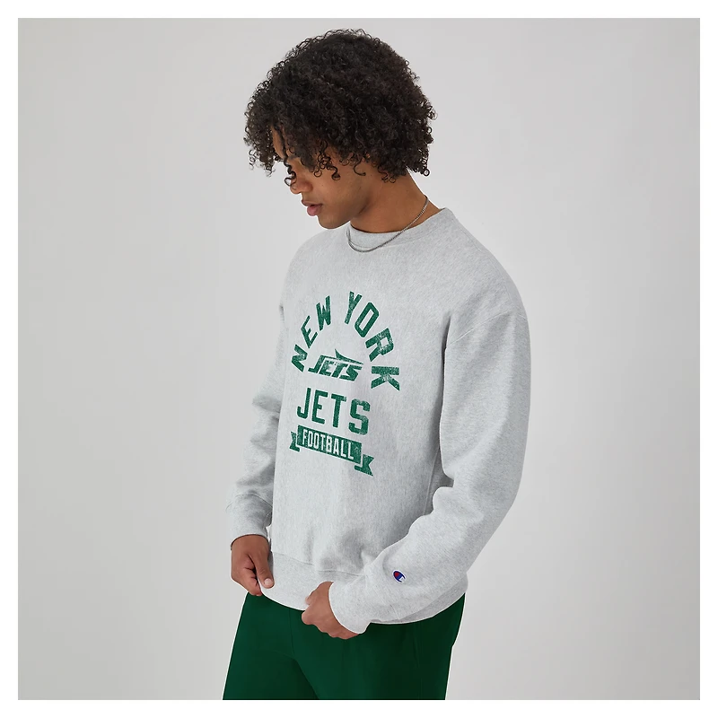 Men's Champion  Heather Gray New York Jets Reverse Weave Fleece Pullover Sweatshirt