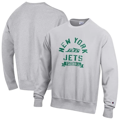 Men's Champion  Heather Gray New York Jets Reverse Weave Fleece Pullover Sweatshirt