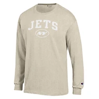 Men's Champion  Heather Oatmeal New York Jets White Ink Jersey Long Sleeve T-Shirt