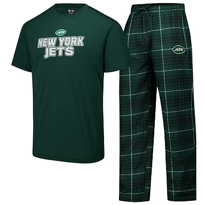 Ensemble de nuit pour homme avec t-shirt et pantalon en flanelle Concepts Sport vert/noir New York Jets Vector