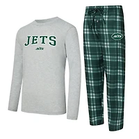 Men's Concepts Sport Green/Heather Gray New York Jets Regulate Long Sleeve T-Shirt and Plaid Pant Set
