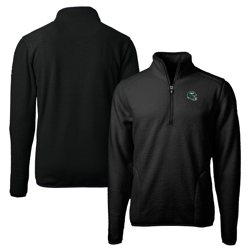 Men's Cutter & Buck  Black New York Jets Helmet Cascade Eco Sherpa Fleece Quarter-Zip Pullover Jacket