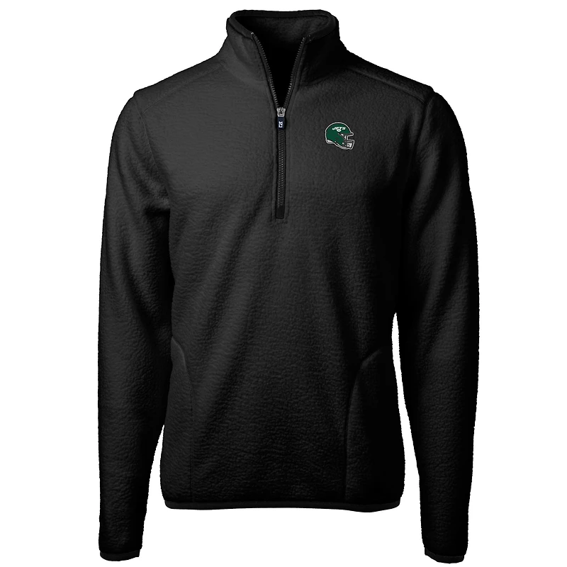 Men's Cutter & Buck  Black New York Jets Helmet Cascade Eco Sherpa Fleece Quarter-Zip Pullover Jacket