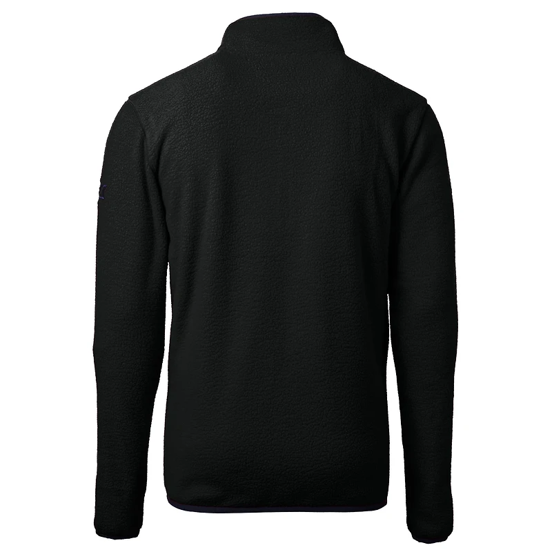 Men's Cutter & Buck  Black New York Jets Helmet Cascade Eco Sherpa Fleece Quarter-Zip Pullover Jacket