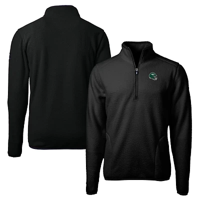 Men's Cutter & Buck  Black New York Jets Helmet Cascade Eco Sherpa Fleece Quarter-Zip Pullover Jacket