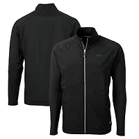 Men's Cutter & Buck Black New York Jets Primary Logo Adapt Eco Knit Stretch Hybrid Raglan Full-Zip Jacket