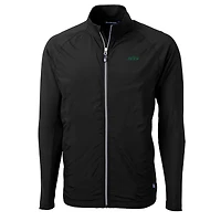 Men's Cutter & Buck Black New York Jets Primary Logo Adapt Eco Knit Stretch Hybrid Raglan Full-Zip Jacket
