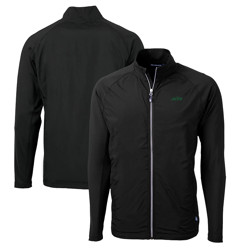 Men's Cutter & Buck Black New York Jets Primary Logo Adapt Eco Knit Stretch Hybrid Raglan Full-Zip Jacket
