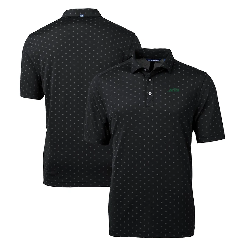 Men's Cutter & Buck Black New York Jets Primary Logo Virtue Eco Pique Tile Print Recycled Polo