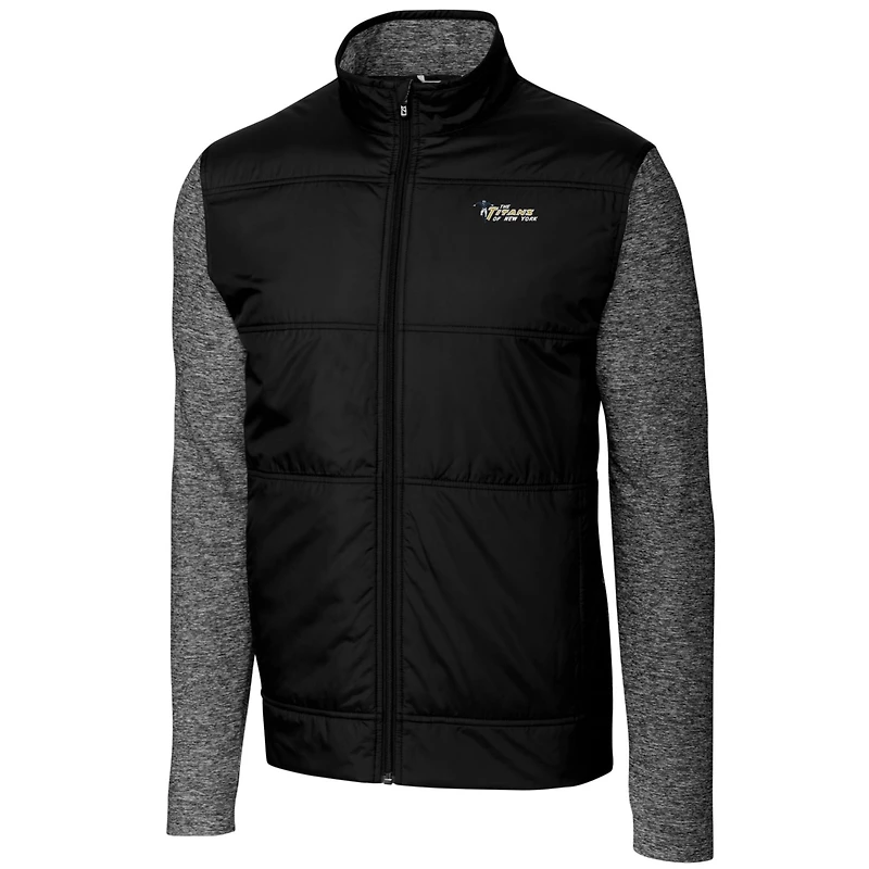 Coupe-vent matelassé hybride noir à fermeture éclair intégrale pour homme, modèle Cutter & Buck, avec logo rétro des New York Jets, grande taille et haute
