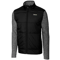 Coupe-vent matelassé hybride noir à fermeture éclair intégrale pour homme, modèle Cutter & Buck, avec logo rétro des New York Jets, grande taille et haute