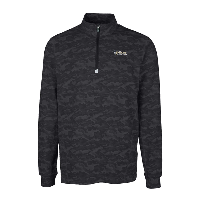 Pull-over Cutter & Buck pour homme, noir, logo rétro des New York Jets, grande taille, imprimé camouflage Traverse, fermeture éclair 1/4 extensible
