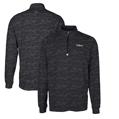 Men's Cutter & Buck Black New York Jets Throwback Logo Big Tall Traverse Camo Print Stretch Quarter-Zip Pullover Top