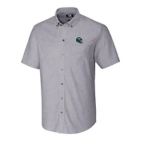 Chemise boutonnée à manches courtes en tissu Oxford extensible pour homme, couleur anthracite, motif casque des Jets de New York, Cutter & Buck