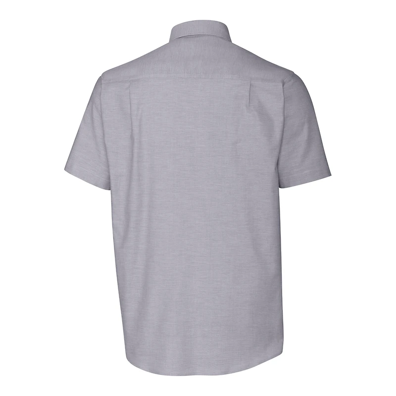 Men's Cutter & Buck Charcoal New York Jets Helmet Short Sleeve Stretch Oxford Button-Down Shirt
