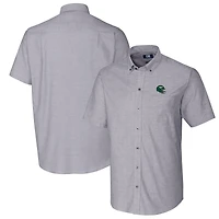 Chemise boutonnée à manches courtes en tissu Oxford extensible pour homme, couleur anthracite, motif casque des Jets de New York, Cutter & Buck