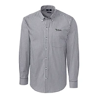 Men's Cutter & Buck Charcoal New York Jets Throwback Logo Easy Care Stretch Gingham Long Sleeve Button-Down Shirt