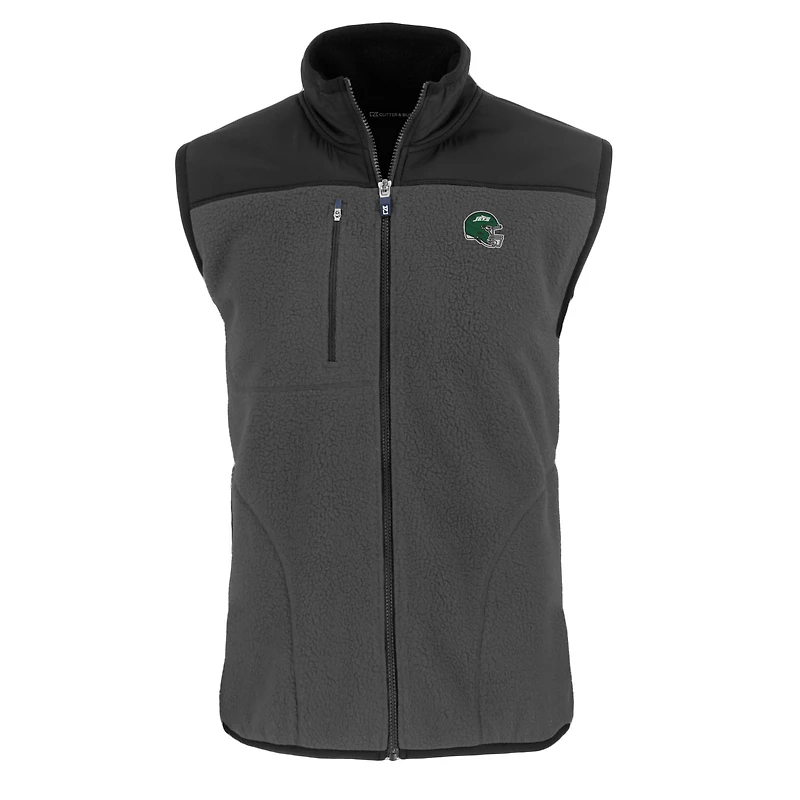 Men's Cutter & Buck Gray New York Jets Helmet Cascade Eco Sherpa Fleece Full-Zip Vest