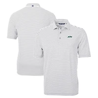 Polo recyclé à rayures et logo principal Virtue Eco Pique pour homme, gris Cutter & Buck, des New York Jets