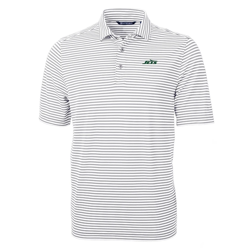 Polo recyclé à rayures et logo principal Virtue Eco Pique pour homme, gris Cutter & Buck, des New York Jets
