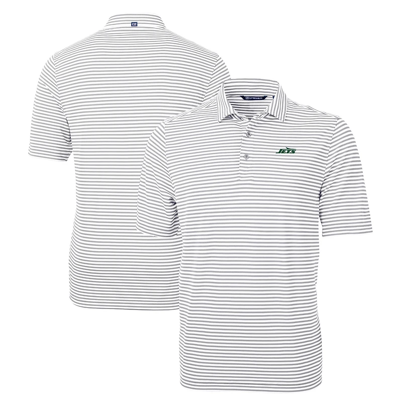 Polo recyclé à rayures et logo principal Virtue Eco Pique pour homme, gris Cutter & Buck, des New York Jets