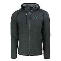Men's Cutter & Buck  Heather Charcoal New York Jets Helmet Mainsail Sweater-Knit Full-Zip Hoodie