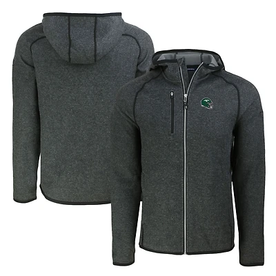 Men's Cutter & Buck  Heather Charcoal New York Jets Helmet Mainsail Sweater-Knit Full-Zip Hoodie