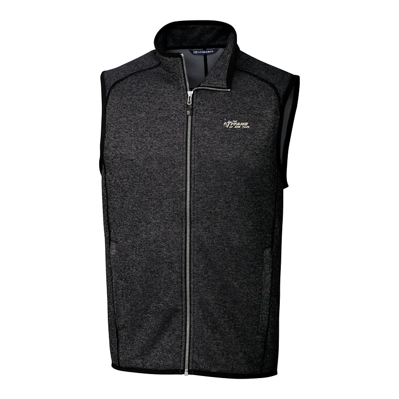 Pull-over en tricot à fermeture éclair intégrale pour homme, couleur anthracite chiné, avec logo rétro des New York Jets, Cutter & Buck, grandes tailles