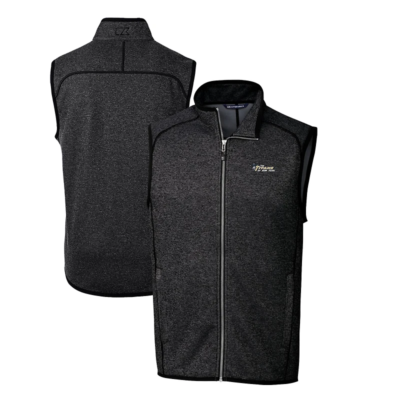 Men's Cutter & Buck Heather Charcoal New York Jets Throwback Logo Mainsail Sweater-Knit Big Tall Full-Zip Vest