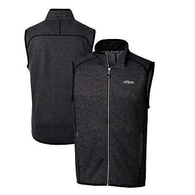 Men's Cutter & Buck Heather Charcoal New York Jets Throwback Logo Mainsail Sweater-Knit Big Tall Full-Zip Vest