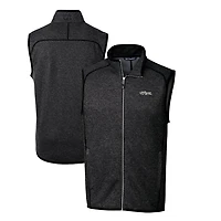 Men's Cutter & Buck Heather Charcoal New York Jets Throwback Logo Mainsail Sweater-Knit Big Tall Full-Zip Vest