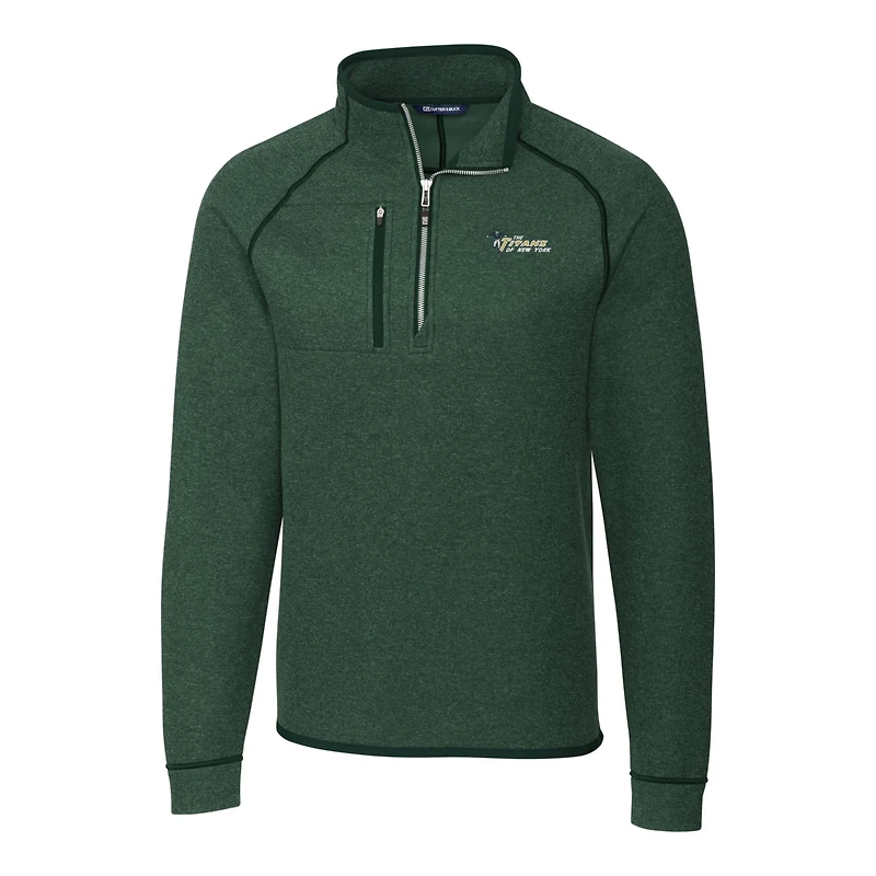 Men's Cutter & Buck Heather Green New York Jets Mainsail Sweater-Knit Big Tall Half-Zip Pullover Jacket