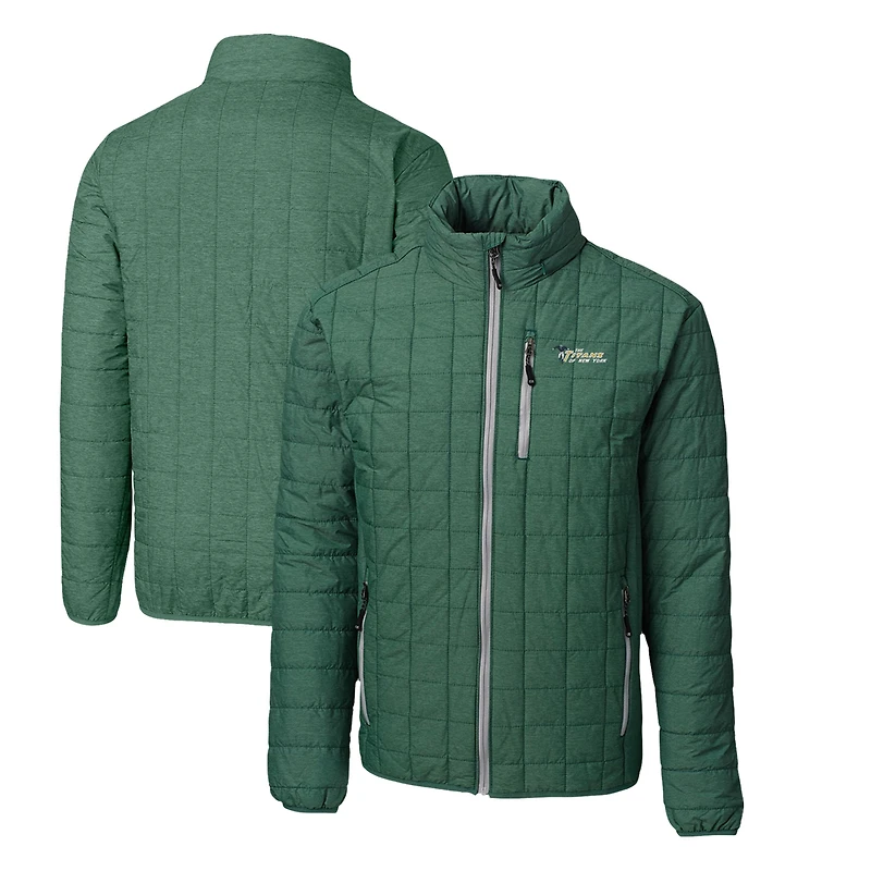 Men's Cutter & Buck Heather Green New York Jets Throwback Logo Rainier PrimaLoft Eco Insulated Full-Zip Puffer Jacket