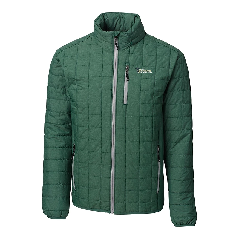 Men's Cutter & Buck Heather Green New York Jets Throwback Logo Rainier PrimaLoft Eco Insulated Full-Zip Puffer Jacket