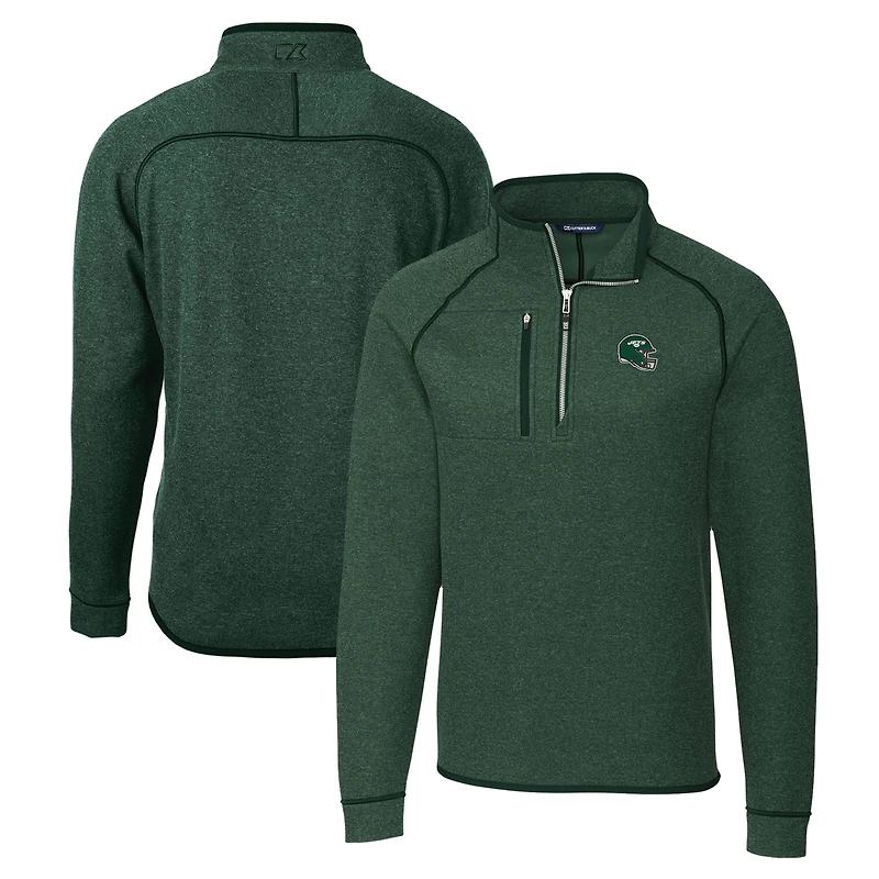 Pull-over en tricot demi-zippé pour homme, vert chasseur, avec casque des Jets de New York, Cutter & Buck