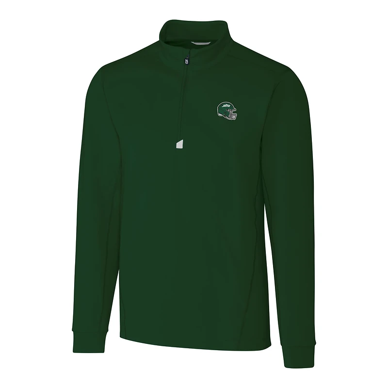 Men's Cutter & Buck Hunter Green New York Jets Helmet Traverse Stretch Quarter-Zip Top
