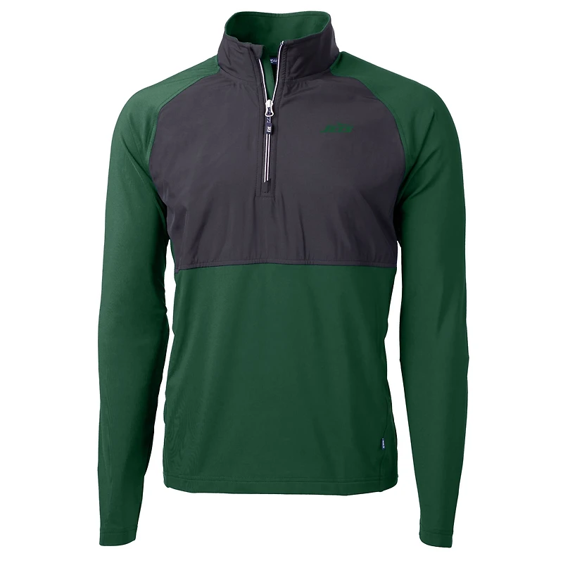 Men's Cutter & Buck Hunter Green New York Jets Primary Logo Adapt Eco Knit Hybrid Recycled Raglan Quarter-Zip Top