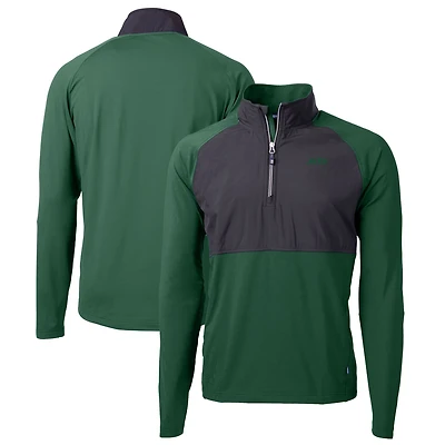 Men's Cutter & Buck Hunter Green New York Jets Primary Logo Adapt Eco Knit Hybrid Recycled Raglan Quarter-Zip Top